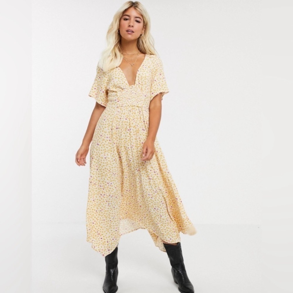 FREE PEOPLE In Full Bloom Fall Floral Midi Dress Women's Size XS midi‎ - Picture 3 of 13